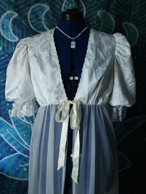 Vintage Tosca Lingerie Peignoir Robe | 60s/70s Sheer White Lace Bridal Boudoir